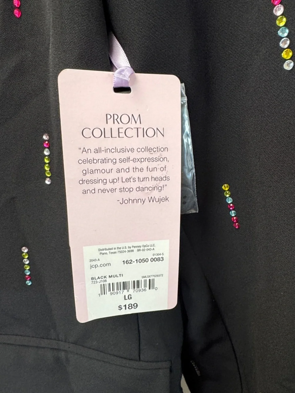 Black‎ Embroidered Notch Lapel Blazer with Multicolor Accents